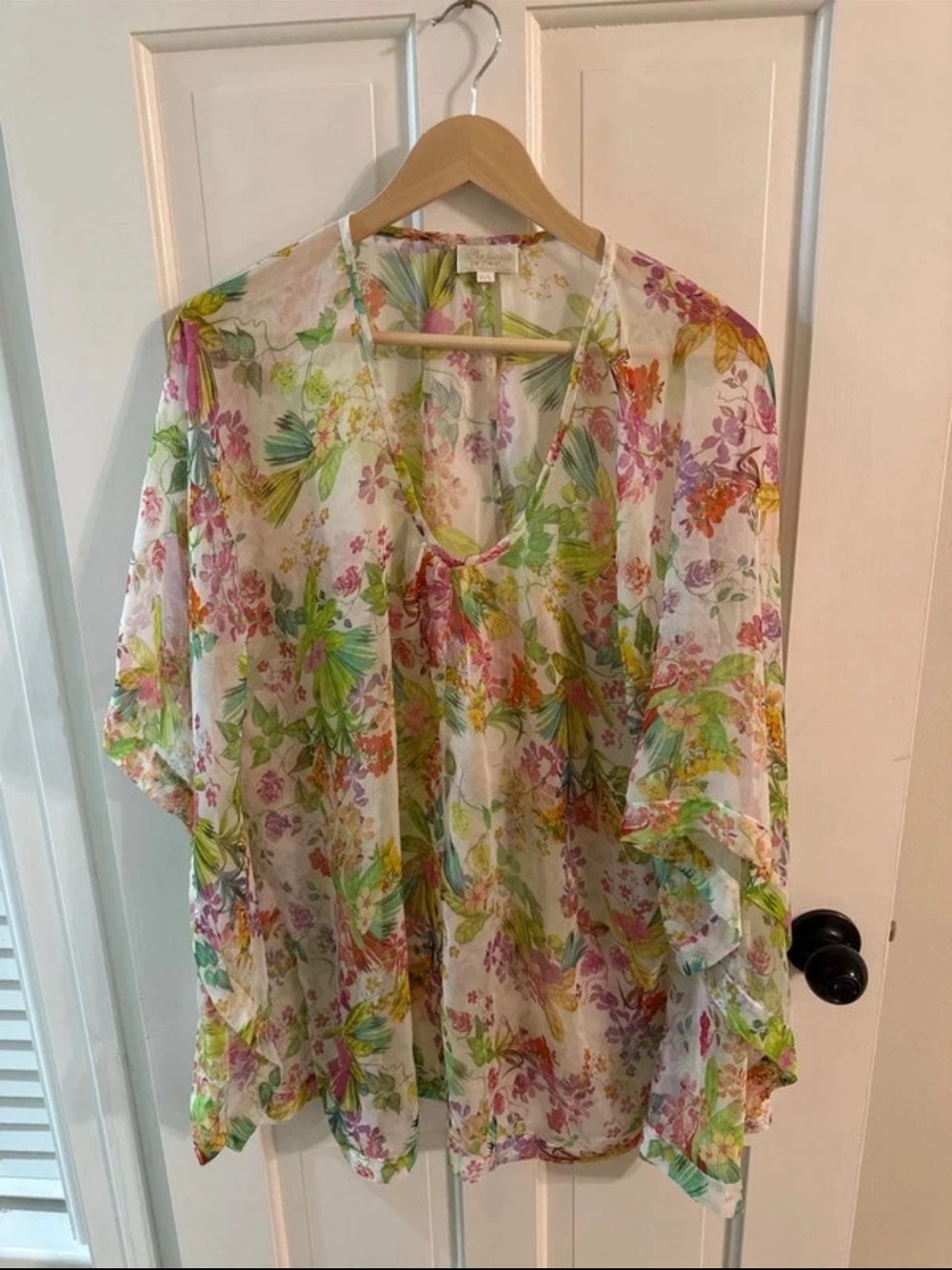 Shoshanna Sheer Floral Kimono Coverup in Green, Pink and Yellow